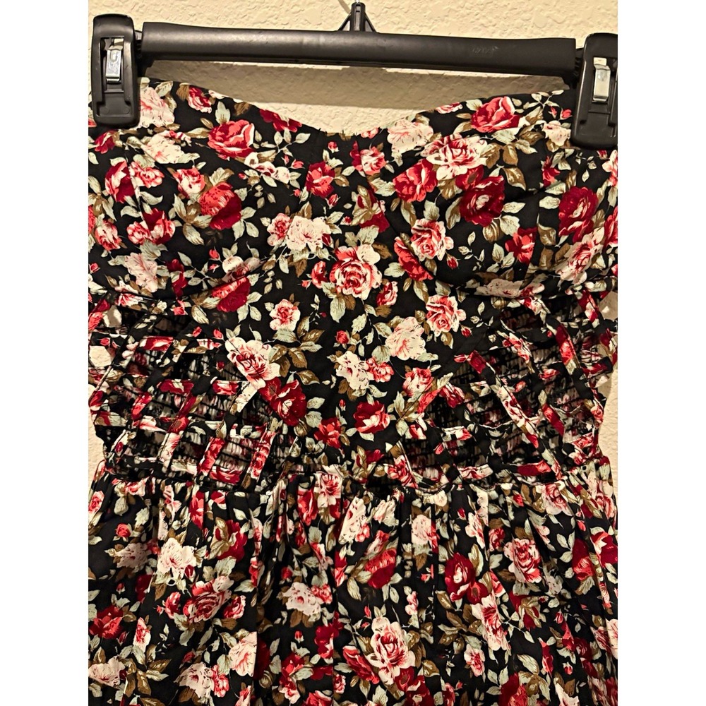 A'gaci Strapless Smocked Floral Romper Sleeveless Size L Black Pink White Red